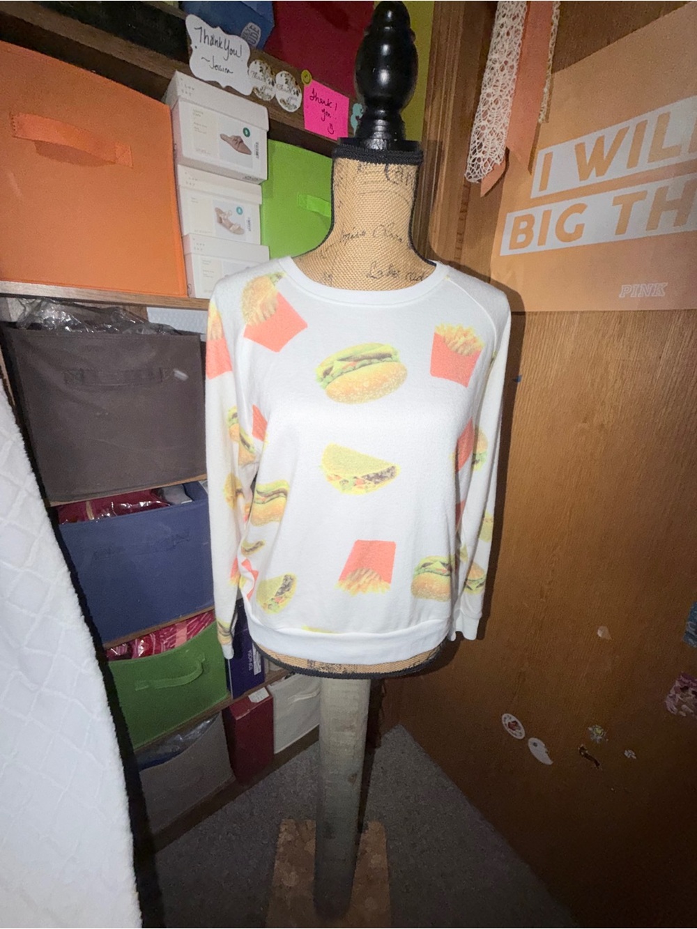 Forever 21 White Fast-Food Print Crewneck Sweatshirt